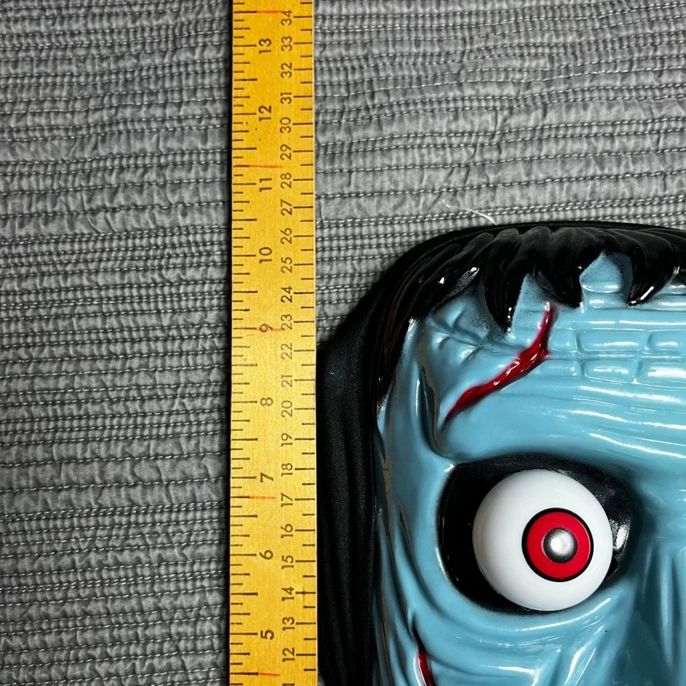 Frankenstein Monster Halloween Mask Blue Zombie Horror Costume Plastic with Hood